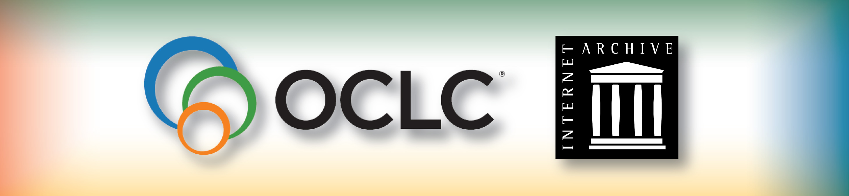 logouri OCLC și Internet Archive în aceeași imagine. Linkul din spate redirectează către articolul de unde a fost preulată informația