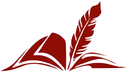 Logo-ul Bibliotecii județene Alba. Reprezintă o carte deschisă în al cărei plan central se află o pană